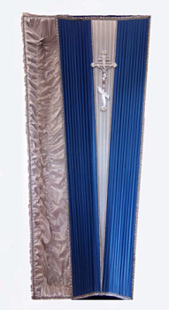 Гроб "Смокинг" синий с серебром с атласной постелью